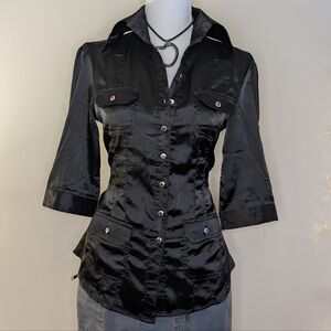 Y2K Corporate Goth Satin Button Down Top